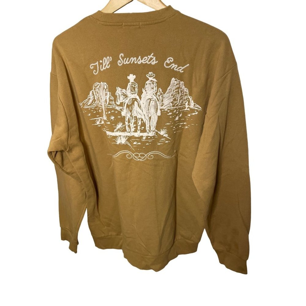 Forever 21 Mens Gold Till Sunsets End Western Longhorn Cowboy Graphic Sz M